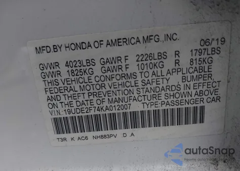 2019 Acura Ilx Premium Package/Technology Package из США, поврежденный, VIN 19UDE2F74KA012007